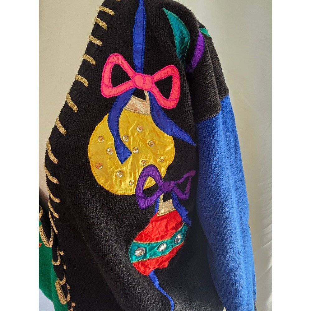 Womens Ugly Christmas Sweater Cardigan Ornaments Bows Holiday Fun‎ L - Picture 2 of 5